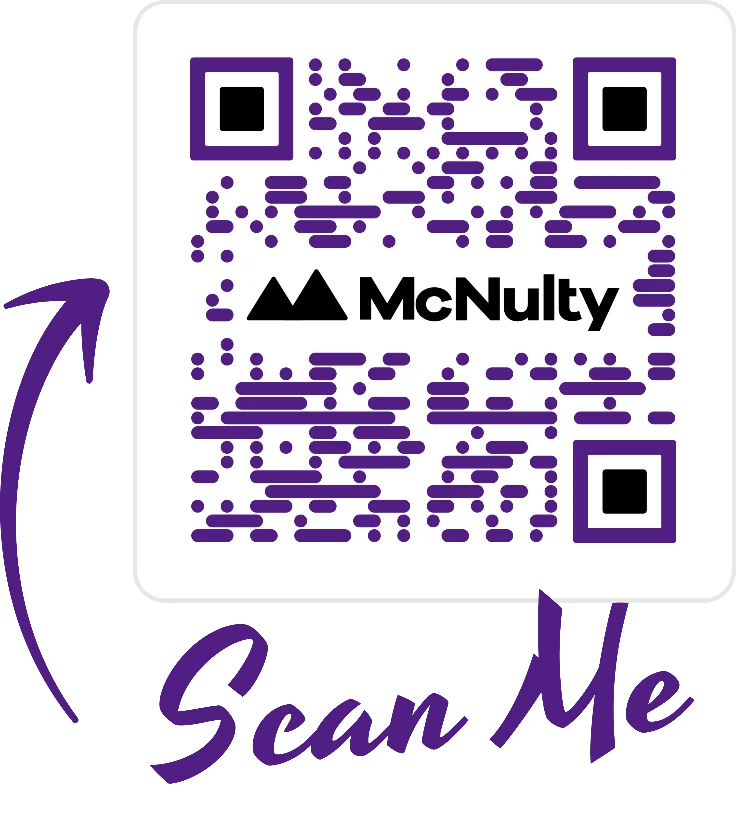 A QR code promoting McNulty HQ's virtual tour, integrating technology and user engagement.