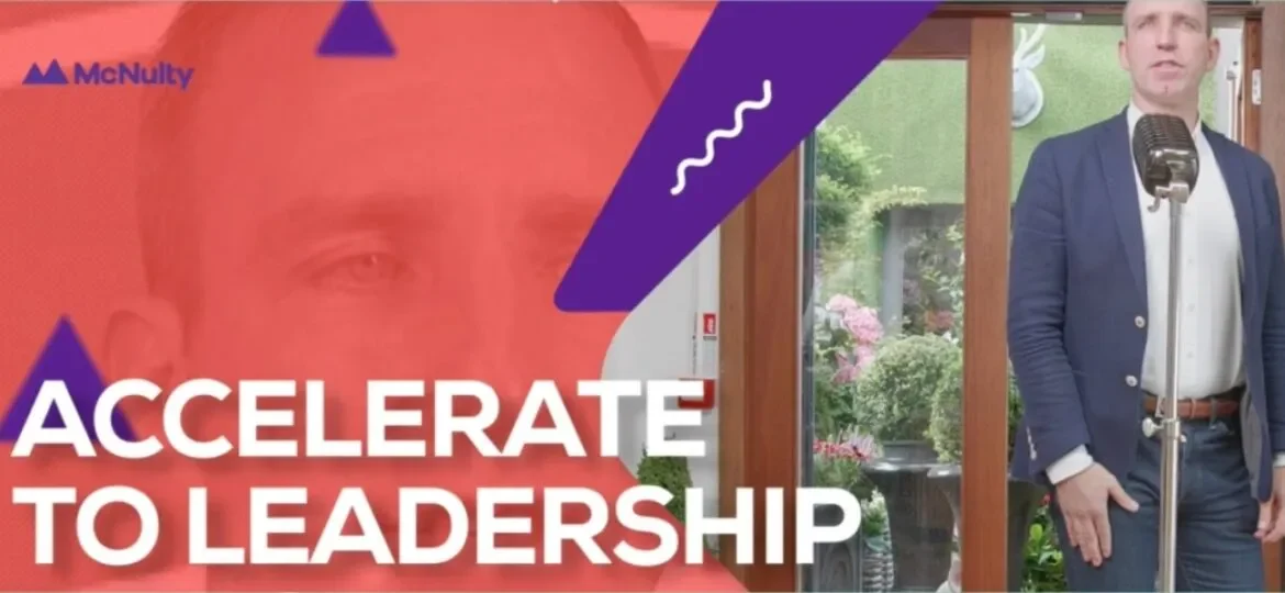 Video promotional image with a man speaking about leadership acceleration.