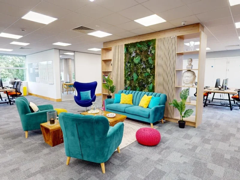 The modern and vibrant common area of McNulty HQ, showcasing a welcoming and collaborative workspace.